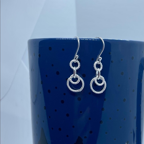 Sterling Silver Dangling Circular Rope Earrings - Picture 3 of 6